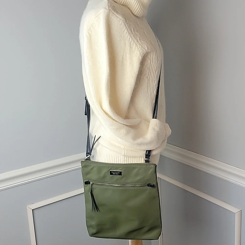 KATE SPADE Dawn Olive Green Nylon Zip Closure‎ Designer Crossbody Shoulder Bag
